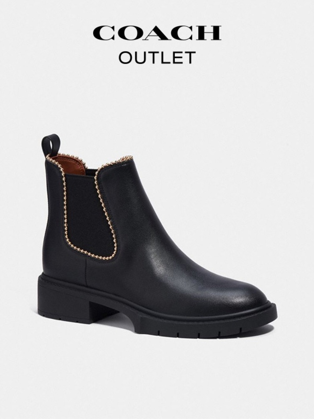 COACH Black Levy Chelsea Boot with Chain Trim